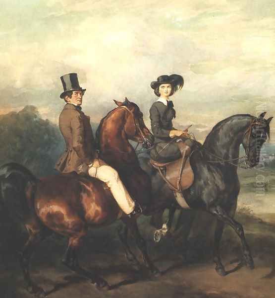 Equestrian Portrait of Lubienskis Oil Painting by Juliusz Kossak