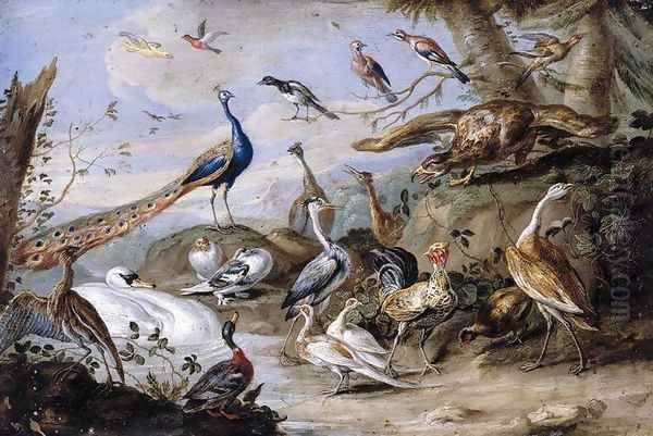 Birds on a Riverbank 1655 Oil Painting by Jan van Kessel