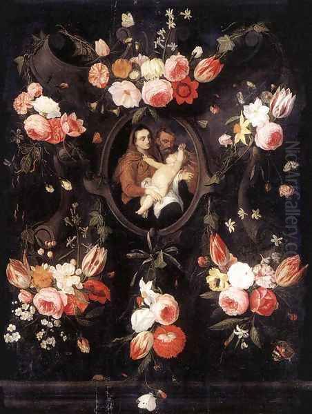 Holy Family 1660s Oil Painting by Jan van Kessel