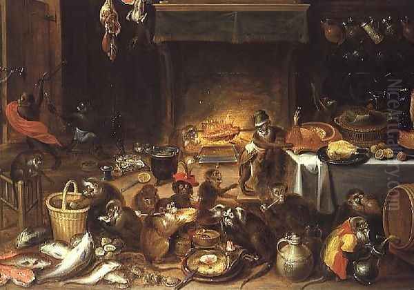 Monkeys Feasting Oil Painting by Jan van Kessel