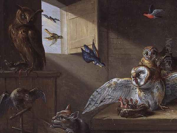 A Family of Owls other Birds and a Cat Oil Painting by Jan van Kessel