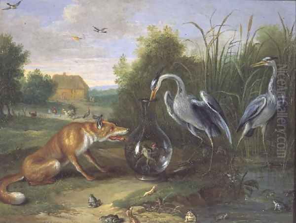 The Heron and the Fox Oil Painting by Jan van Kessel