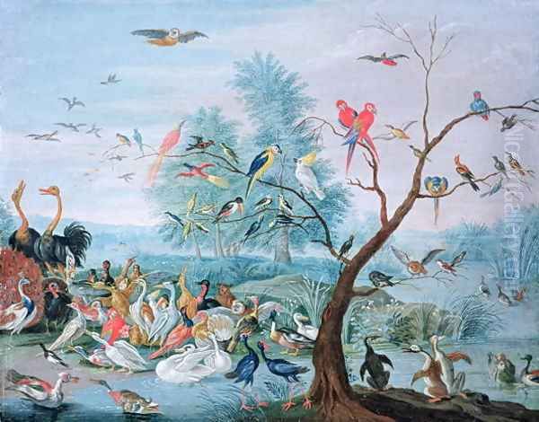 Tropical birds in a landscape Oil Painting by Jan van Kessel