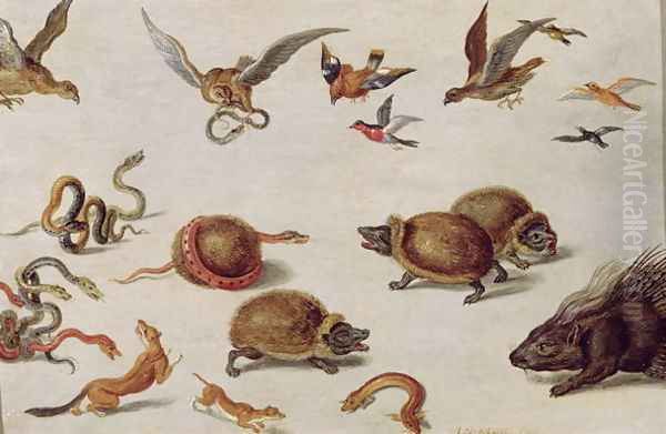 The Enemies of Snakes Oil Painting by Jan van Kessel