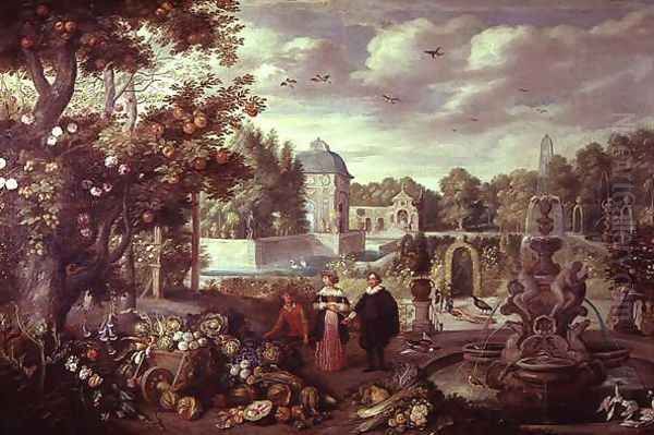 Garden Scene with Fountain Oil Painting by Jan van Kessel