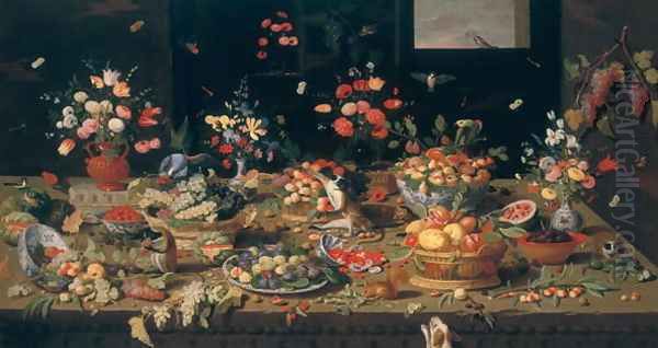 Still Life of Flowers Fruit and Animals Oil Painting by Jan van Kessel