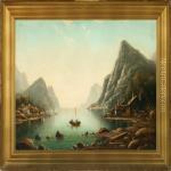 Norwegian Fiord Oil Painting by Nils Hans Christiansen