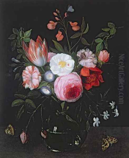 Spring Flowers in a glass vase Oil Painting by Jan van Kessel