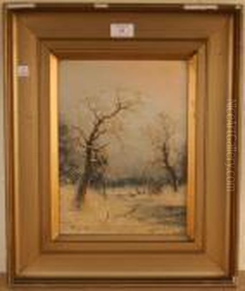 Deer In A Snowy Landscape Oil Painting by Nils Hans Christiansen