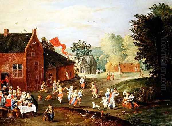 Peasants Feasting in a Village Oil Painting by Jan van Kessel