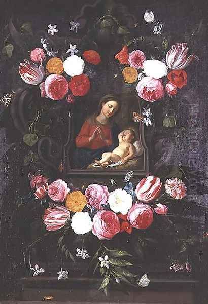 The Virgin and Child in a cartouche Oil Painting by Jan van Kessel