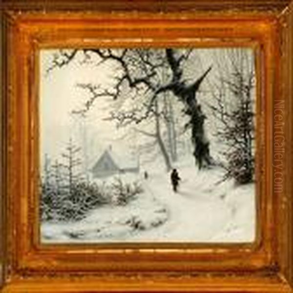 Foggy Winter'sday In A Forest Oil Painting by Nils Hans Christiansen