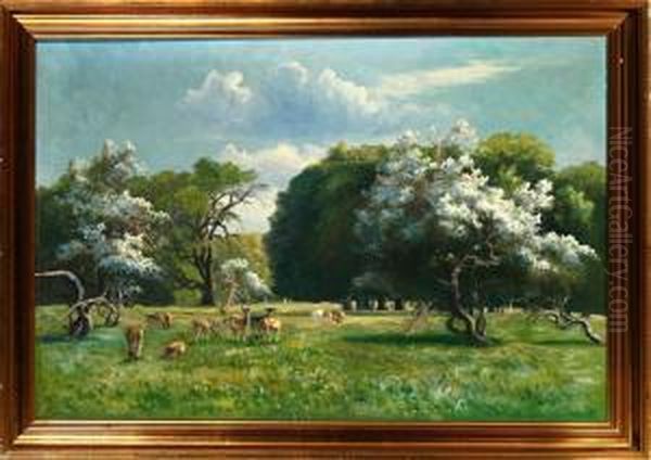 A Danish Summerlandscape From Dyrehaven Park Oil Painting by Nils Hans Christiansen