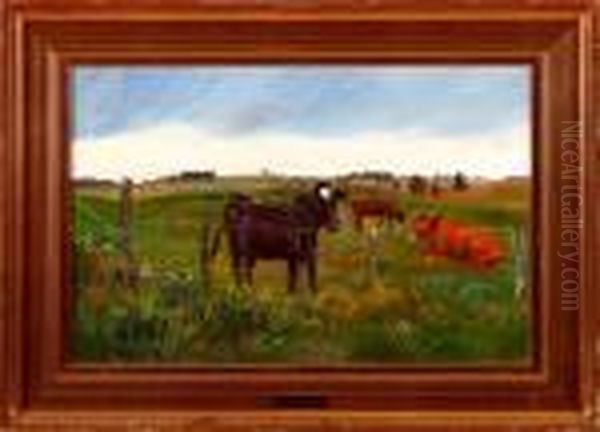 A Summer Landscape With Cows Oil Painting by Nils Hans Christiansen