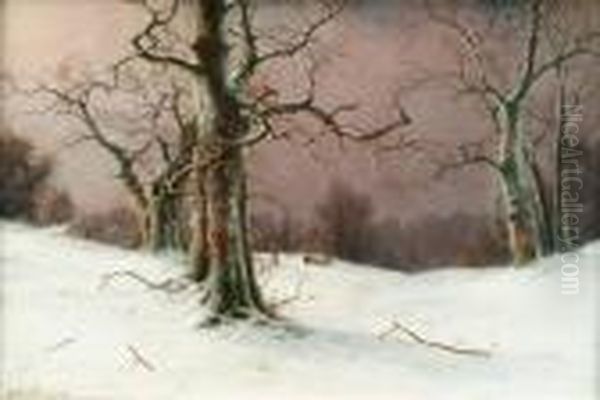 Winterlandscape Oil Painting by Nils Hans Christiansen