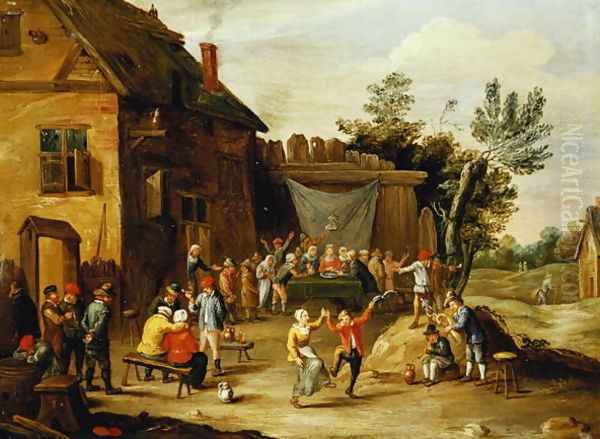 Wedding Feast in the Courtyard of a Village Inn Oil Painting by Jan van Kessel