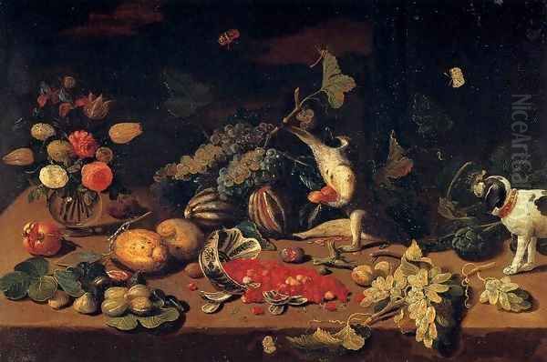 Still-Life with a Monkey Stealing Fruit Oil Painting by Jan van Kessel