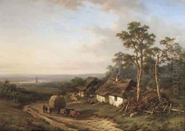 Geldersch Landschap a panoramic river landscape with farmers returning home Oil Painting by Lodewijk Johannes Kleijn