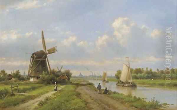 A view of the Vliet with The Hague in the distance Oil Painting by Lodewijk Johannes Kleijn