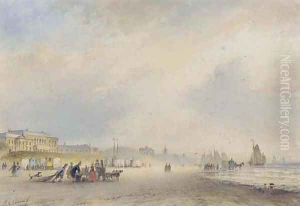 The coast at Scheveningen, with the Kurhaus in the foreground Oil Painting by Lodewijk Johannes Kleijn