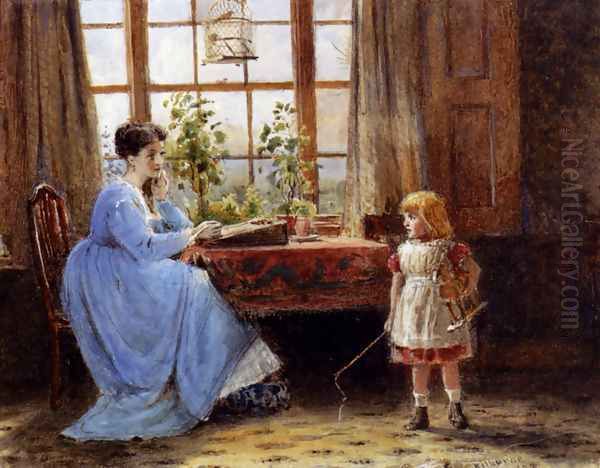 A Mother And Child In An Interior Oil Painting by George Goodwin Kilburne