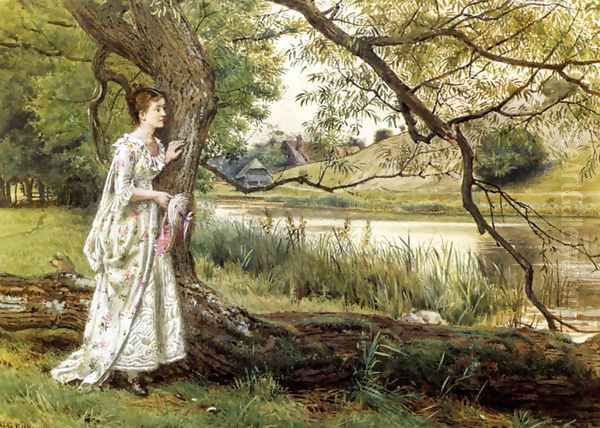 On The River Bank Oil Painting by George Goodwin Kilburne