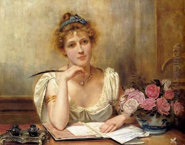 Penning A Letter Oil Painting by George Goodwin Kilburne