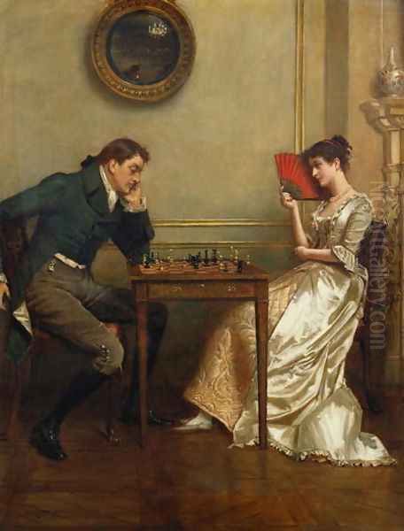 A Game of Chess Oil Painting by George Goodwin Kilburne