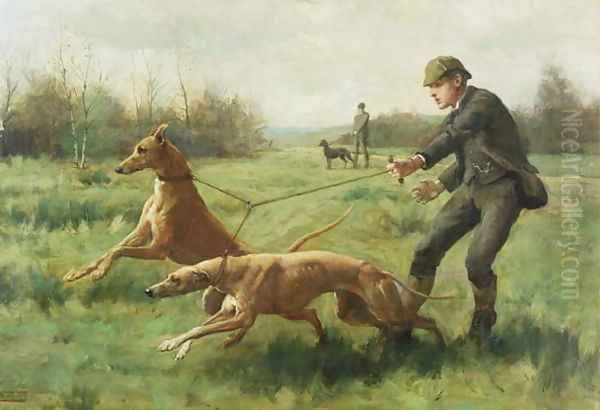 Exercising Greyhounds Oil Painting by George Goodwin Kilburne