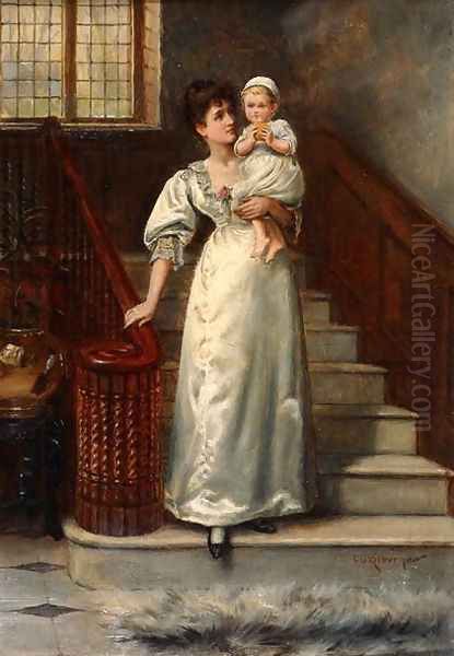 On the Staircase Oil Painting by George Goodwin Kilburne