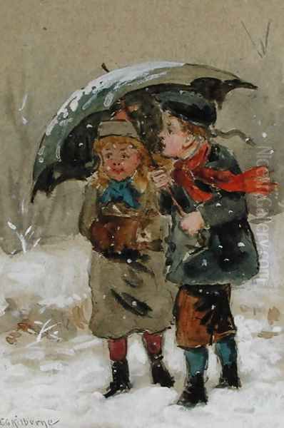 Children Playing in the Snow Oil Painting by George Goodwin Kilburne