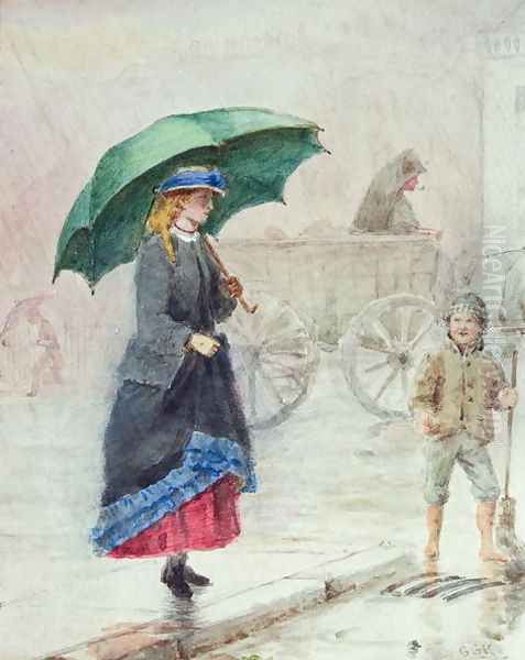 The Green Umbrella Oil Painting by George Goodwin Kilburne