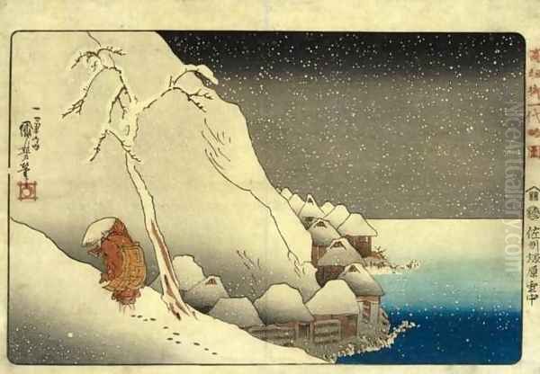 In the Snow at Tsukahara Island on Sado Island (Sashu Tsukahara setchu) Oil Painting by Utagawa Kuniyoshi