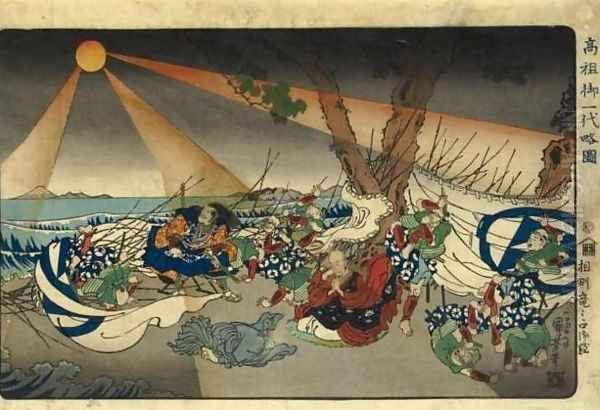 Threatened at Tatsunokuchi in Sagami Province (Soshu Tatsunokuchi gonan) Oil Painting by Utagawa Kuniyoshi