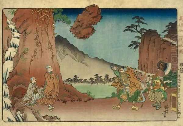 Doctrinal Discussion-Rock at Mount Komuro, May 1274 Oil Painting by Utagawa Kuniyoshi