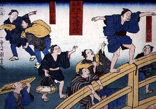 Moral teaching for shopboys giving good and bad examples of behaviour 8 Oil Painting by Utagawa Kuniyoshi