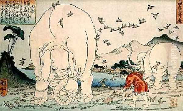 Twenty four paragons Tai Shun and the Elephants Oil Painting by Utagawa Kuniyoshi