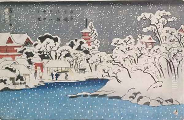 A Snowstorm at Kinryozan Temple Oil Painting by Utagawa Kuniyoshi