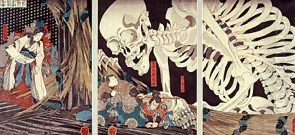 Mitsukini Defying the Skeleton Spectre Oil Painting by Utagawa Kuniyoshi