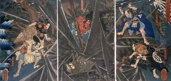 The Earth Spider slain by the hero Raikos retainers 944-1021 Oil Painting by Utagawa Kuniyoshi