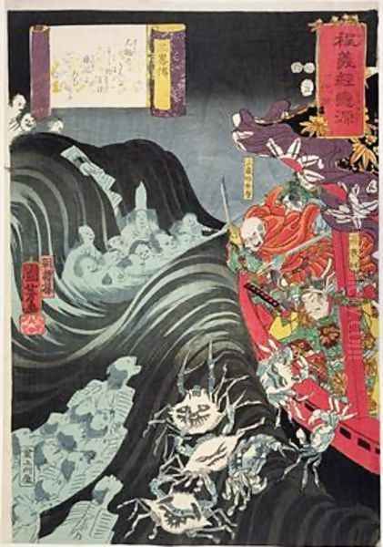 Yoshitsune with Benkei and Other Retainers in their Ship Beset by the Ghosts of Taira Oil Painting by Utagawa Kuniyoshi