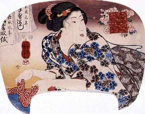 Girl washing a patterned cloth Oil Painting by Utagawa Kuniyoshi