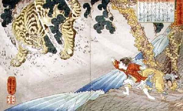 Yoko and the tiger Oil Painting by Utagawa Kuniyoshi