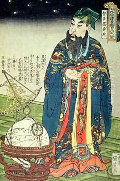 Father Ferdinand Verbiest 1623-88 dressed as a Chinese astrologer Oil Painting by Utagawa Kuniyoshi