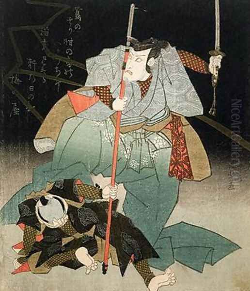 Ichikawa Danjuro VII Overpowering an Officer of the Law Oil Painting by Utagawa Kuniyoshi