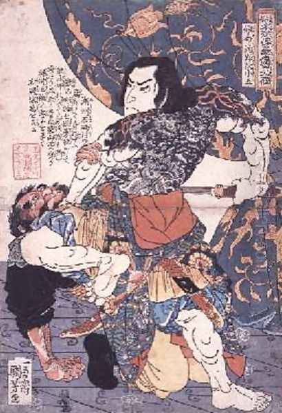 Tameijiro Genshogo slaying Orin Oil Painting by Utagawa Kuniyoshi