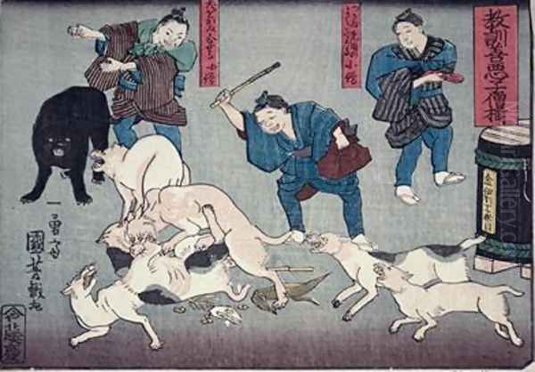 Moral teaching for shopboys giving good and bad examples of behaviour 11 Oil Painting by Utagawa Kuniyoshi