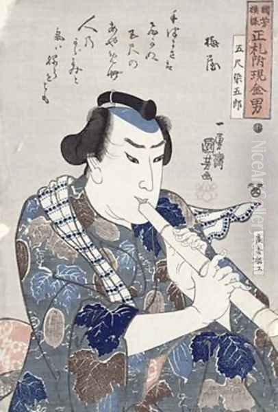 Man Playing a Flute Oil Painting by Utagawa Kuniyoshi