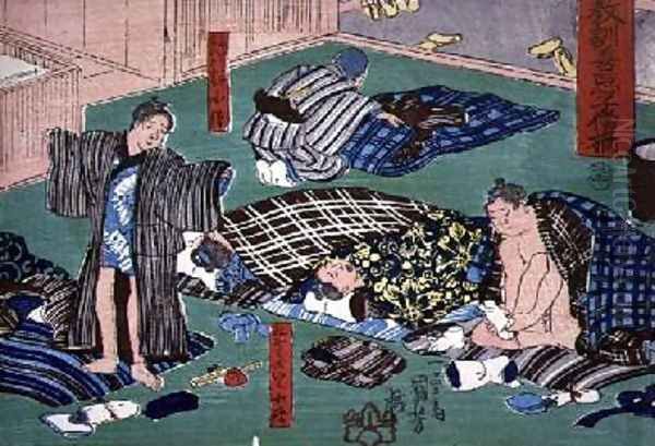 Moral teaching for shopboys giving good and bad examples of behaviour 13 Oil Painting by Utagawa Kuniyoshi