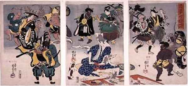 Otsu e Paintings Coming Alive Triptych Oil Painting by Utagawa Kuniyoshi